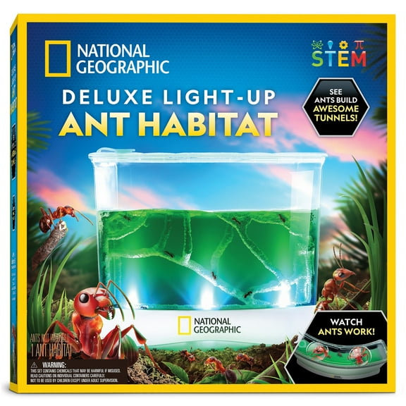 National Geographic Light-Up Ant Habitat Kit with Built-In Magnifiers, Feeding Gel & More