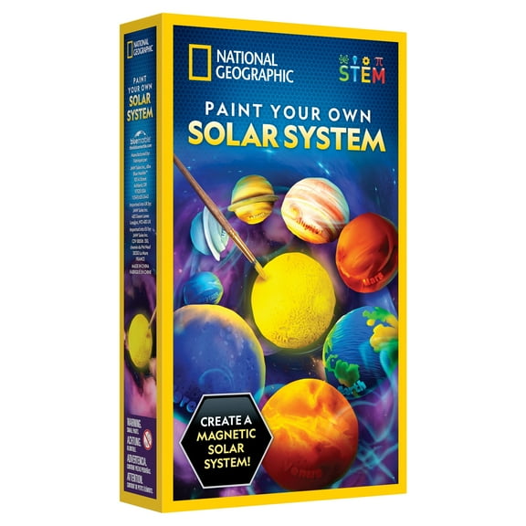 National Geographic Magnetic Solar System Painting Kit for Kids, DIY 3D Planet Magnets with Paints, Brush & More