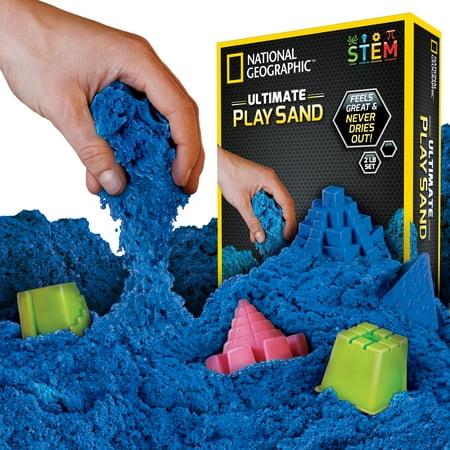 National Geographic Play Sand - 2 lbs of Sand with Castle Molds (Blue) - A Fun Sensory Sand Activity