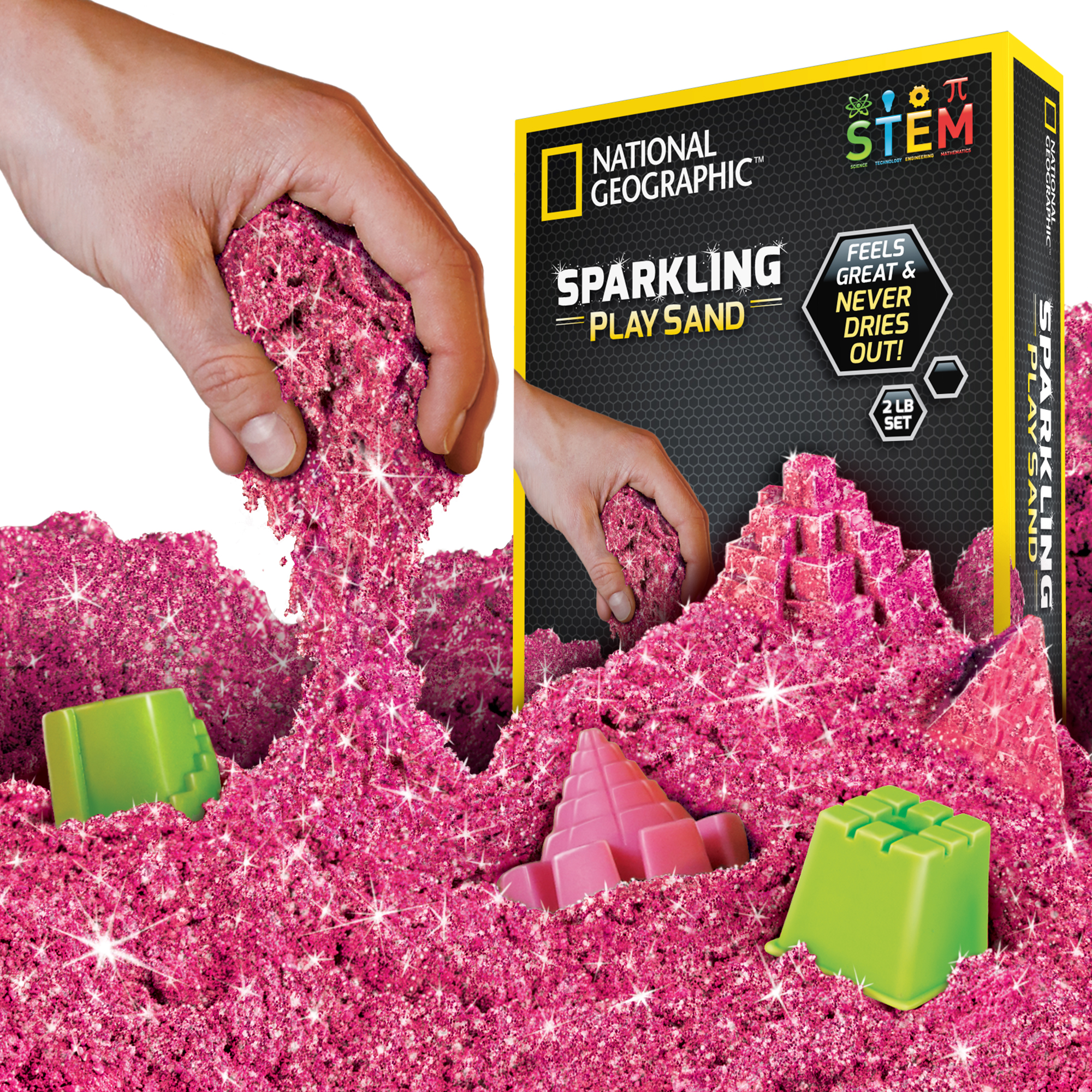 National Geographic Play Sand - 2 lbs of Sand with Castle Molds (Sparkling Pink) - A Fun Sensory Sand Activity - image 1 of 7