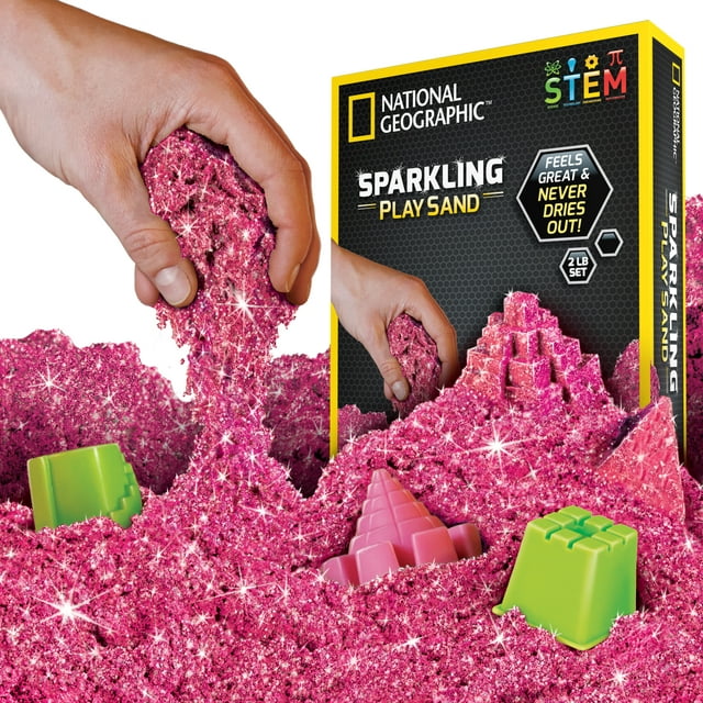 National Geographic Play Sand - 2 lbs of Sand with Castle Molds (Sparkling Pink) - A Fun Sensory Sand Activity