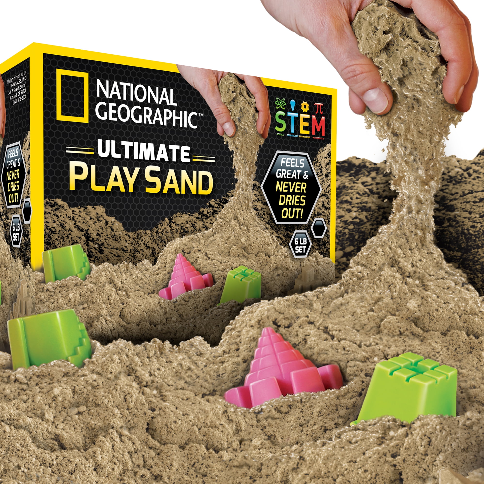 National Geographic Play Sand Combo Pack - 2 lbs Each of Blue, Purple and Natural Sand with Castle Molds - A Kinetic Sensory Activity