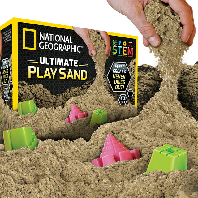 National Geographic Play Sand - 6 lbs of Sand with Castle Molds (Natural Sand color) - A Fun Sensory Sand Activity