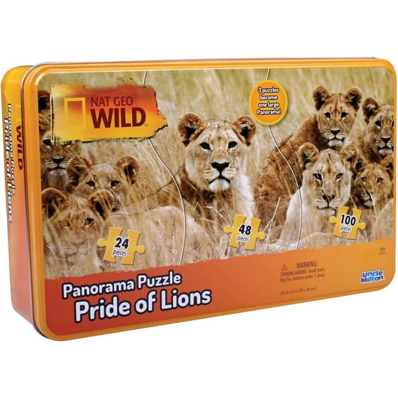 National Geographic: Pride of Lions 3 Puzzles in One 172 Pieces with Metal Tin