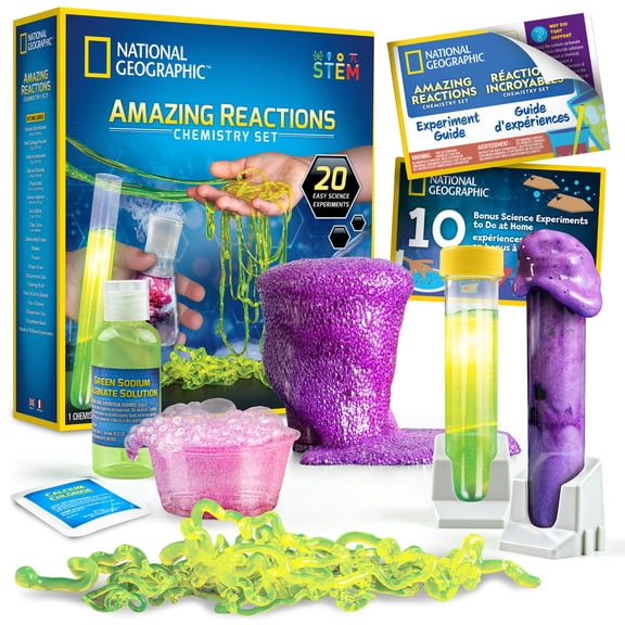National Geographic Stunning Science Chemistry Set for Kids – 20 Experiments with Erupting, Fizzing & Flying Reactions, Plus Bonus Activity Guide