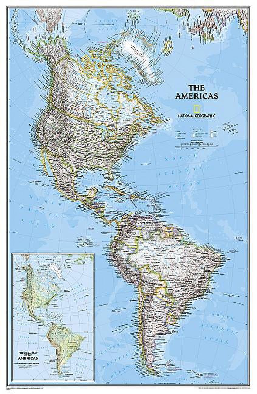 Laminated Classic Americas Wall Map with Blue Oceans