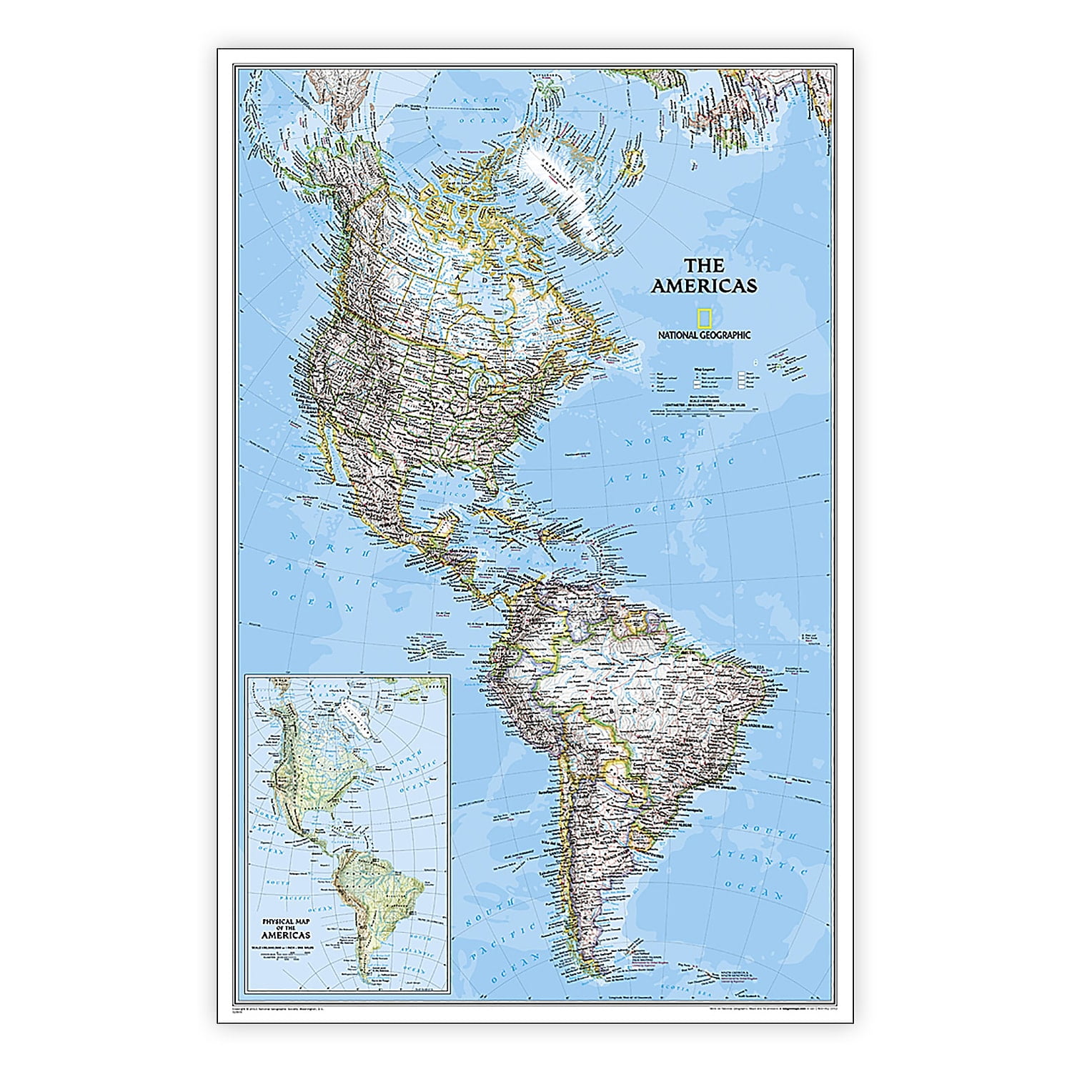 Laminated Classic Americas Wall Map with Blue Oceans