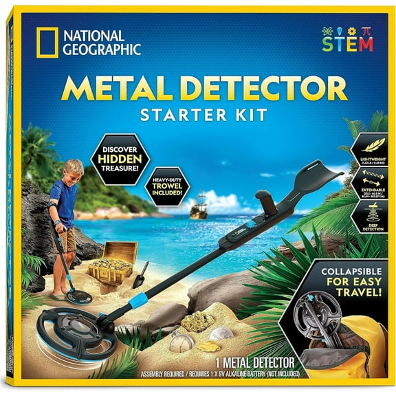 National Geographic Starter Metal Detector Kit for Kids - Kids Metal Detector with 7.4" Waterproof Coil & Trowel, Lightweight Gold Detector, Beach Detecting, Gift for Boys & Girls