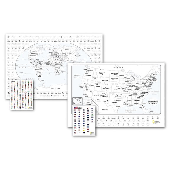 National Geographic World and United States Coloring, Map Pack Bundle, 36" x 24"