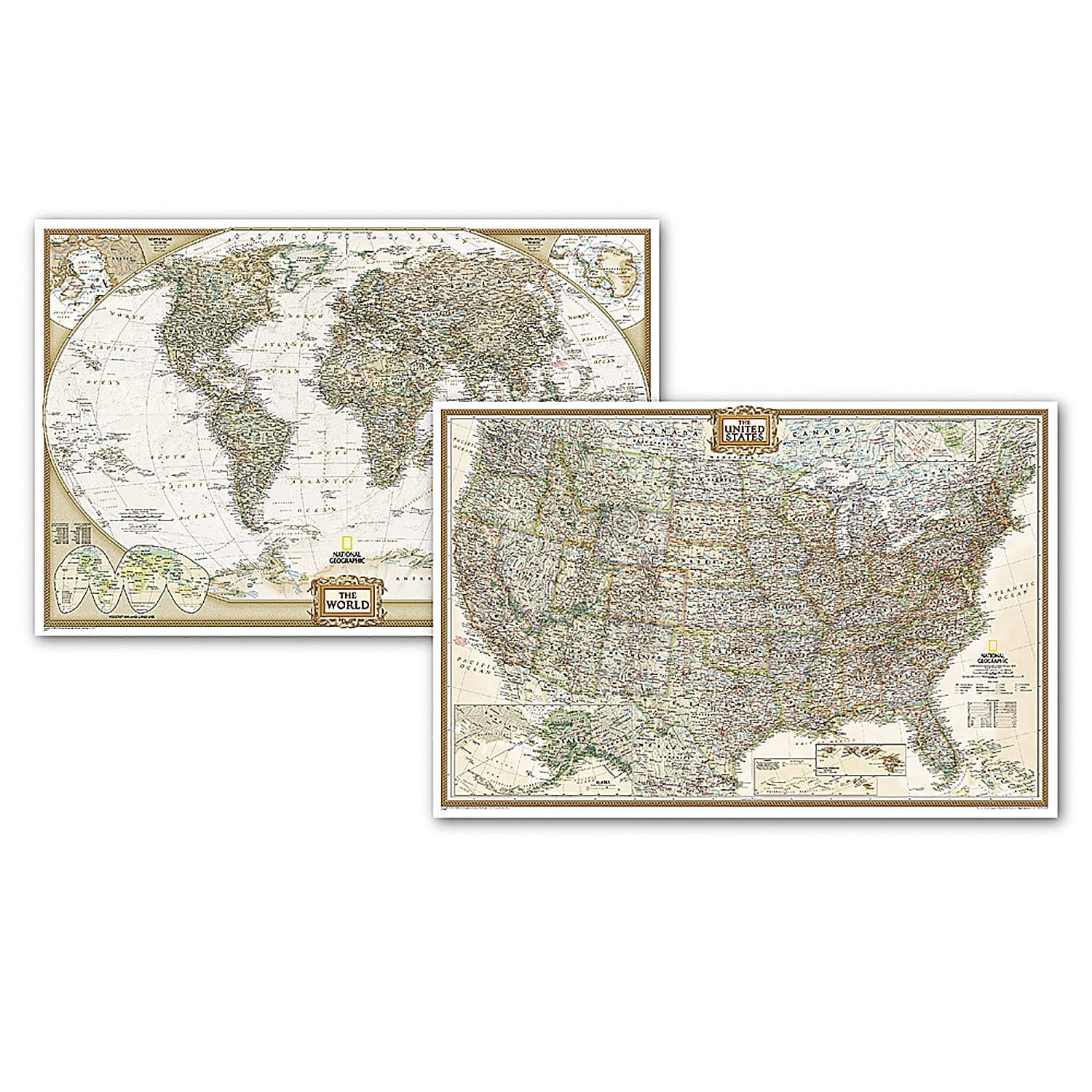 National Geographic World and US Executive Poster Map Pack, 36" x 24"