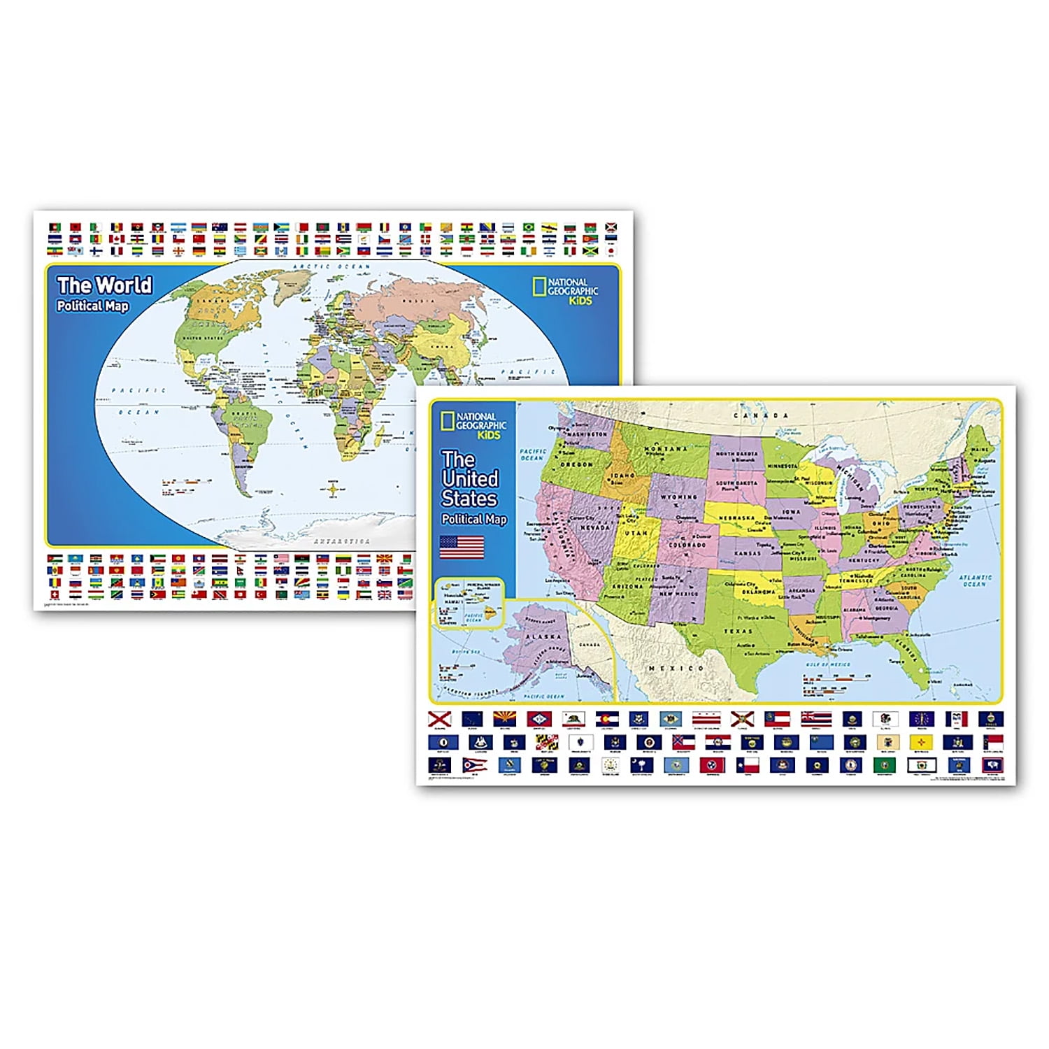 National Geographic World and United States for Kids, Poster Size, Map Pack Bundle, 36" x 24"