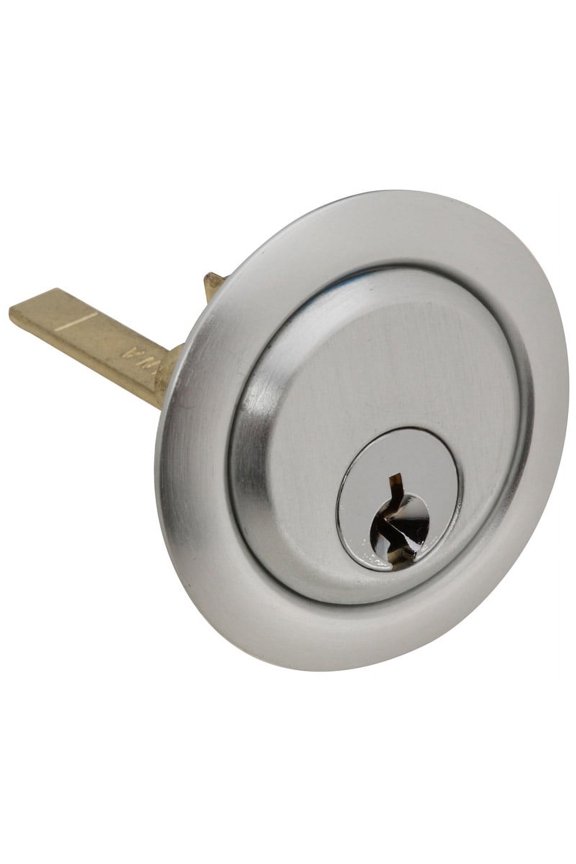 Rim Cylinder Lock - Steel, Deadbolt, Aluminum Finish - 2 in, 2 Keys
