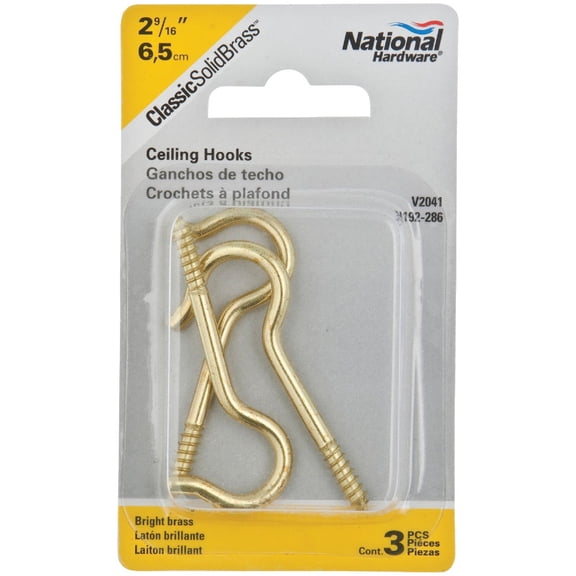 National Hardware #8 Solid Brass Ceiling Hook (3-Pack) N192-286