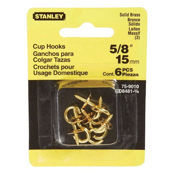 National Hardware Large Solid Brass 5/8 in. L Hook 5 lb. 6 pk