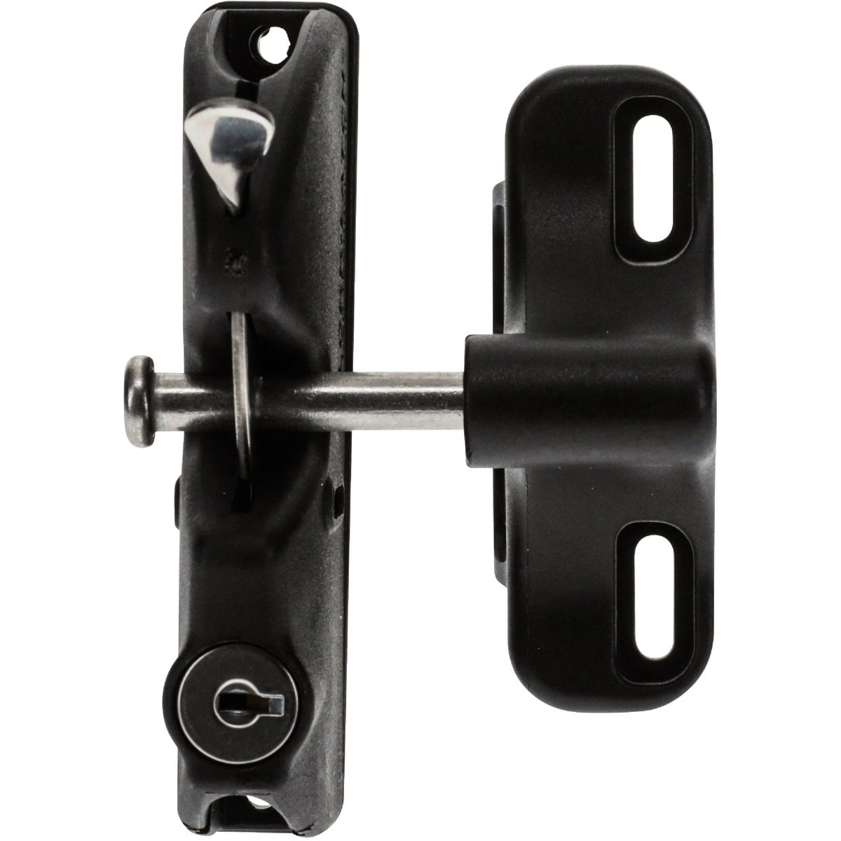 National Hardware LokkLatch N346-201 Keyed Gate Latch with Adjustable Design for Wood Metal Vinyl Gates, Black Weather-Resistant Polymer Construction, 4-9/16 in Gap Range, Pool Fence Hardware