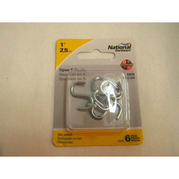 National Hardware N121-574 Zinc Plated V2076 Open S-Hook 1 Inch