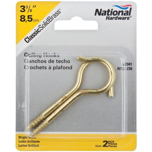National Hardware N192-278 V2041 Ceiling Hooks in Solid Brass, 2 pack