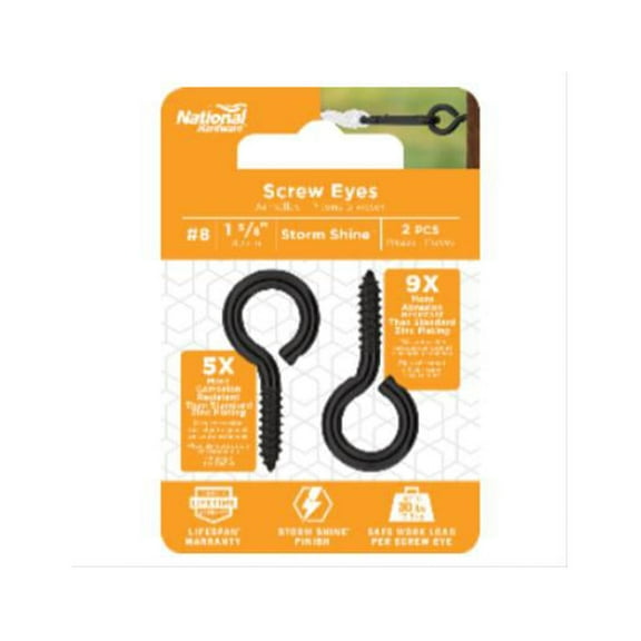 National Hardware N820-085 #8 Lag Screw Eye, Black, 1-5/8 In. - Quantity 10