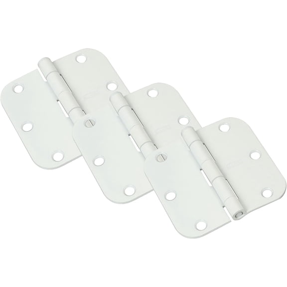 National Hardware N830-337 3-Pack 3.5 in Heavy-Gauge Cold-Rolled Steel Door Hinges with Removable Pin, Five Knuckle Full Mortise Design, White Interior
