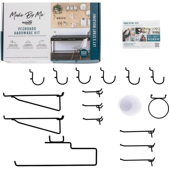 National Hardware N900-003 Metal Assortment PegBoard Storage with Rounded Hooks, Shelf, Paper Towel Holder and Cup for Kitchen Craft Garage, Black