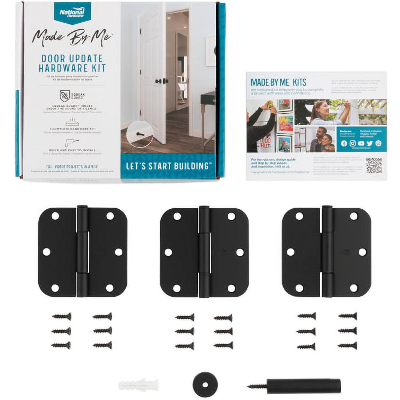 Matte Black Broad Interior Door Hinge Kit with Screws