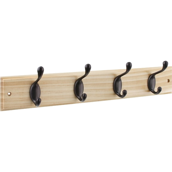National Hardware S827-139 Hookrail, 4 Oil-Rubbed Bronze Hooks, 18 In. Natural Board - Quantity 1