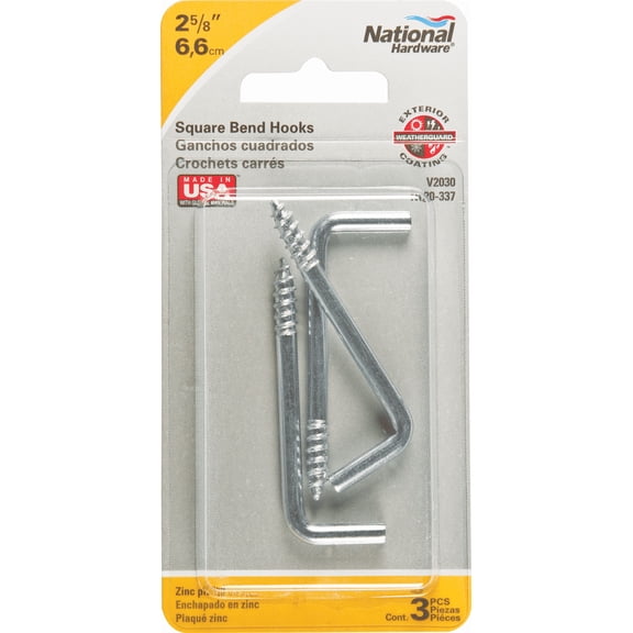 National Hardware Steel Square Bend Shoulder Hook - Pack of 6  Standard Mounting Hardware, Drop-In Replacement