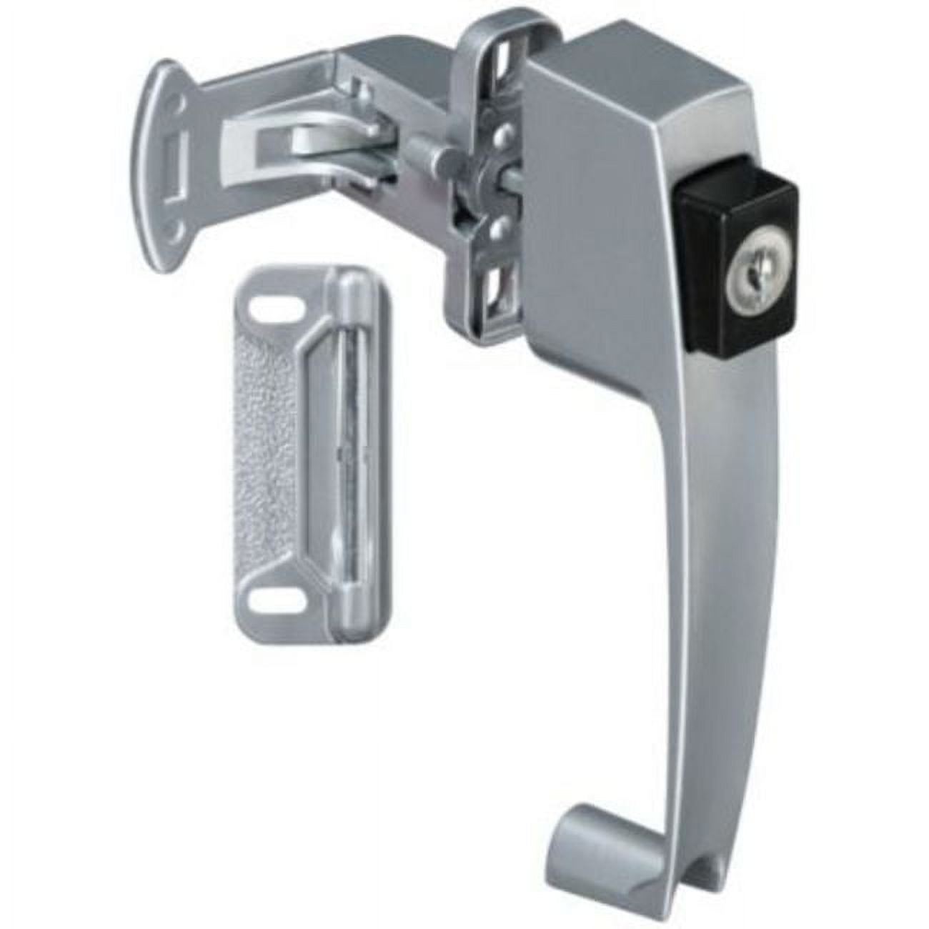 Silver Zinc Keyed Pushbutton Door Latch with Strike Plate