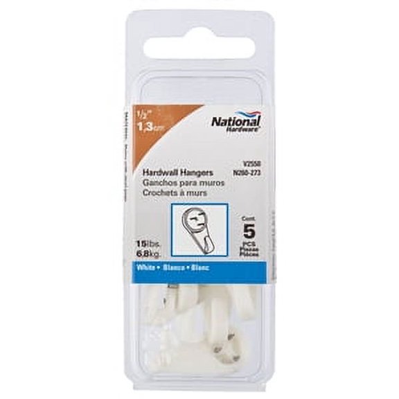 National Hardware V2550 Series N260-273 Hardwall Hanger, 15 lb Weight Capacity, Steel 5 Pack
