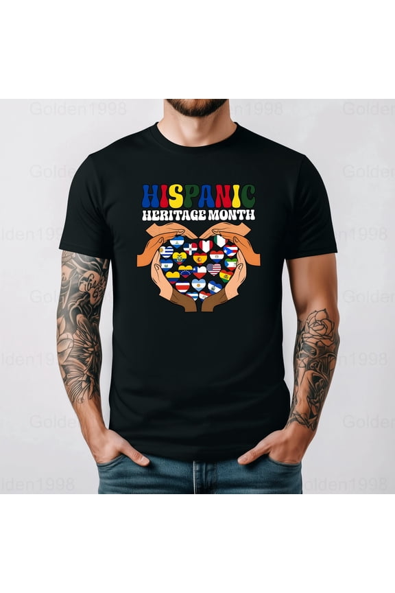 National Hispanic Heritage All Latin Countries Heart Hands Graphic Tee,for men & women up to 5XL