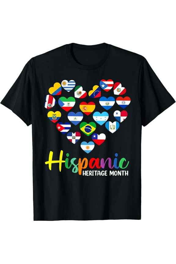 National Hispanic Heritage Month All Countries Flags Hearts T-Shirt