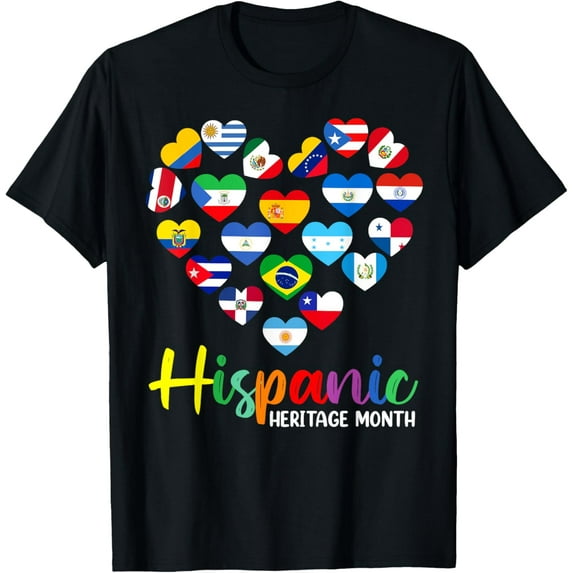 National Hispanic Heritage Month All Countries Flags Hearts T-Shirt