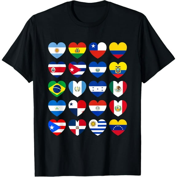National Hispanic Heritage Month All Countries Flags Hearts T-Shirt