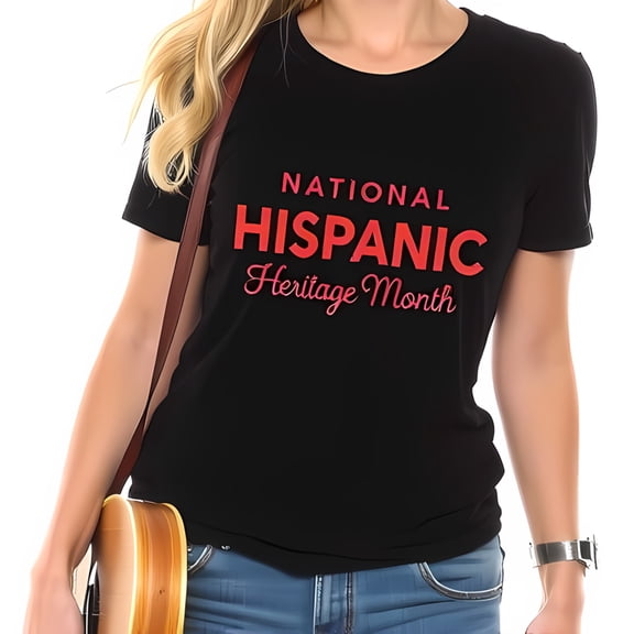 National Hispanic Heritage Month Cotton Short Sleeve T-Shirt - Bold Red Lettering on Black Casual Fit for Celebrating Culture