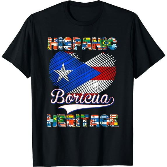 National Hispanic Heritage Month Puerto Rico Flag Boricua T-Shirt Black Small