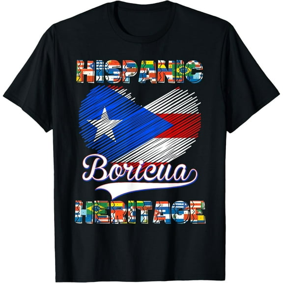 National Hispanic Heritage Month Puerto Rico Flag Boricua T-Shirtmen and women can wear, black, white, gifts.S,M,L,XL,2XL,3XL,1690XL