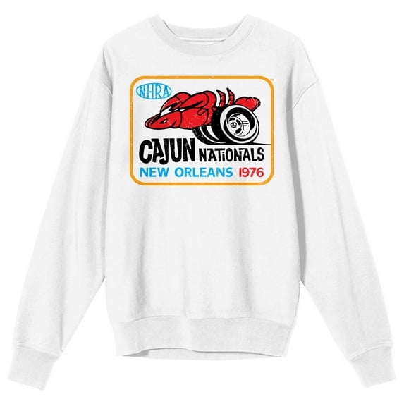 National Hot Rod Association Cajun Nationals Adult White Crew Neck Long Sleeve Sweatshirt-XL