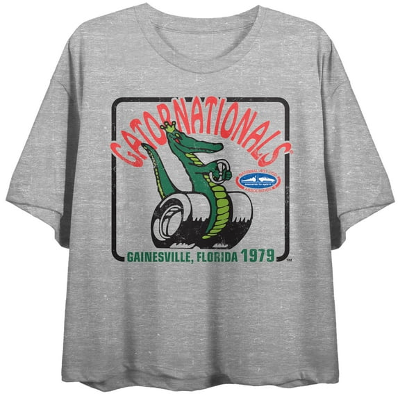 National Hot Rod Association Gatornationals Women's Athletic Heather Crew Neck Short Sleeve Crop Top-Large