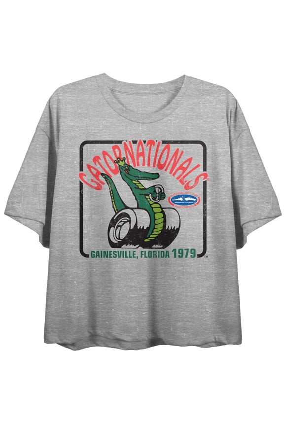 National Hot Rod Association Gatornationals Women's Athletic Heather Crew Neck Short Sleeve Crop Top-Large