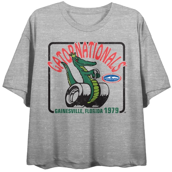 National Hot Rod Association Gatornationals Women's Athletic Heather Crew Neck Short Sleeve Crop Top-XL