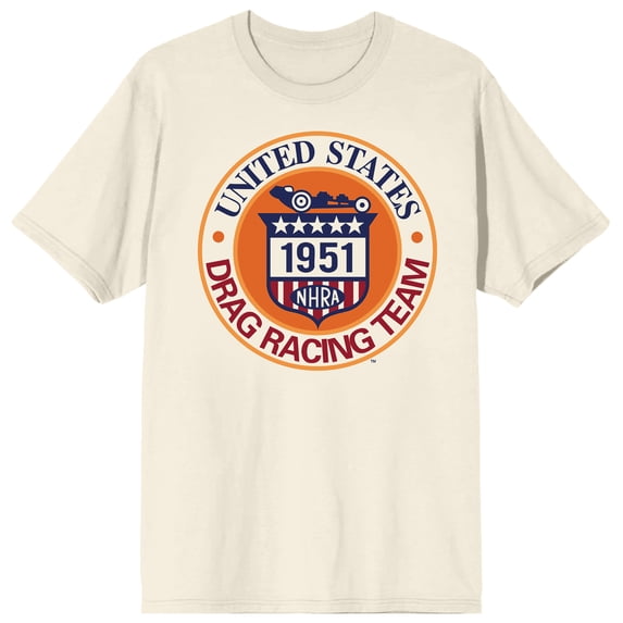 National Hot Rod Association U.S. Drag Racing Circle Logo Adult Natural Crew Neck Short Sleeve T-shirt -XL