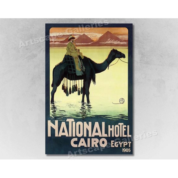National Hotel Cairo Egypt 1905 Vintage Style Travel Poster, Travel Inspired Home And Office Decor