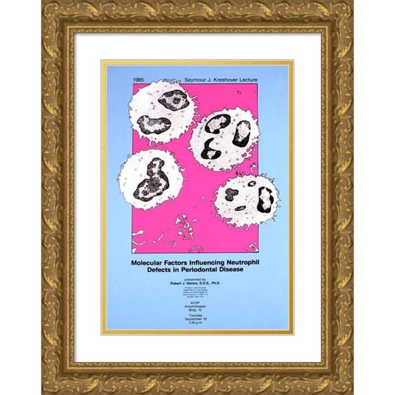 National Institutes of Health 11x14 Gold Ornate Wood Frame and Double Matted Museum Art Print Titled - Molecular Factors Influencing Neutrophil Defects in Periodontal Disease (1985)