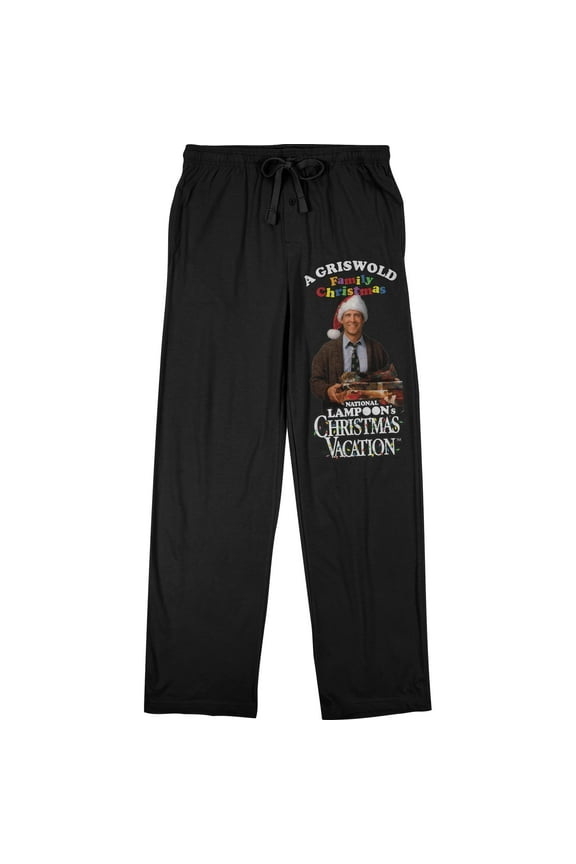National Lampoon's Christmas Vacation Clark Griswold Santa Men's Black Drawstring Sleep Pajama Pants -XL