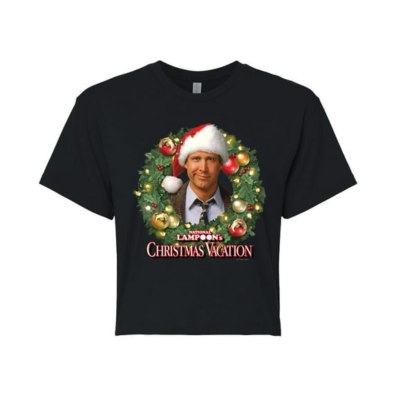 National Lampoon's Christmas Vacation - Clark Holiday Wreath - Juniors Cropped Cotton Blend T-Shirt