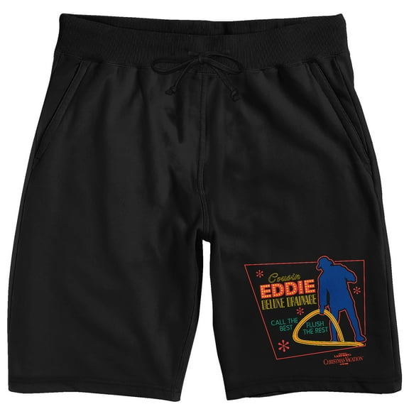 National Lampoon's Christmas Vacation Cousin Eddie's Extreme Drainage Men's Black Sleep Pajama Shorts-Medium