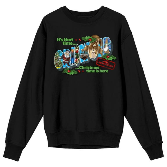 National Lampoon's Christmas Vacation Griswold It's That Time Black Crew Neck Sweatshirt-Medium
