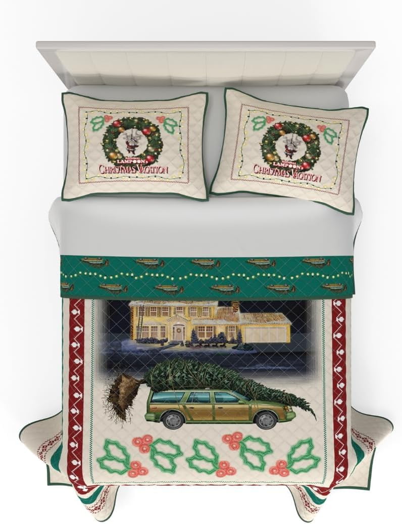 Full Size Christmas Vacation Microfiber Holiday Quilt Set