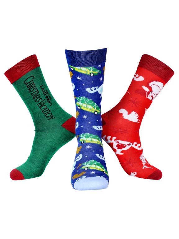 's Christmas Vacation Men's 3 Pack Moose Glass Squirrel Tree Sublimation Mid-Calf Adult Crew Socks