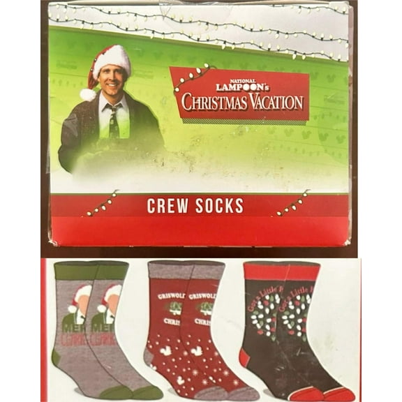National Lampoon's Christmas Vacation Men's 3-Pack of Crew Socks with Novelty Gift Box, Sizes 8-12